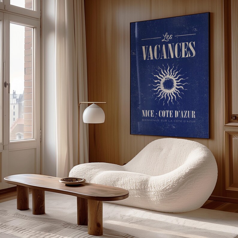 Les Vacances Travel Poster, Vintage Wall Art, French Decor Living Room