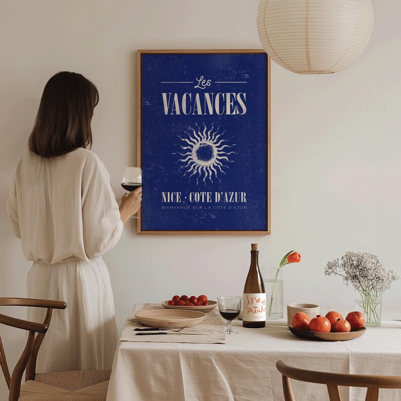 Les Vacances Travel Poster, Vintage Wall Art, French Decor Living Room