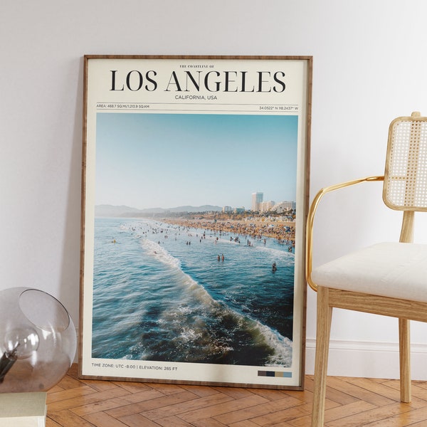 Travel Poster, Los Angeles Poster, Los Angeles Beach Wall Art for Living Room, Vintage Posters in Los Angeles Print, Modern Office Wall Art