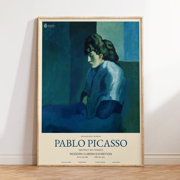 Pablo Picasso Print, Melancholy Woman Print, Modern Blue Poster, Picasso Famous Painting, Large Gallery Wall Art for Living RooM