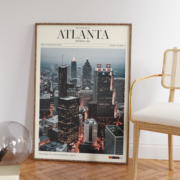 Travel Poster, Atlanta Poster, Vintage Posters in Atlanta Print, Atlanta Cityscape Wall Art for Living Room, Modern Office Wall Art