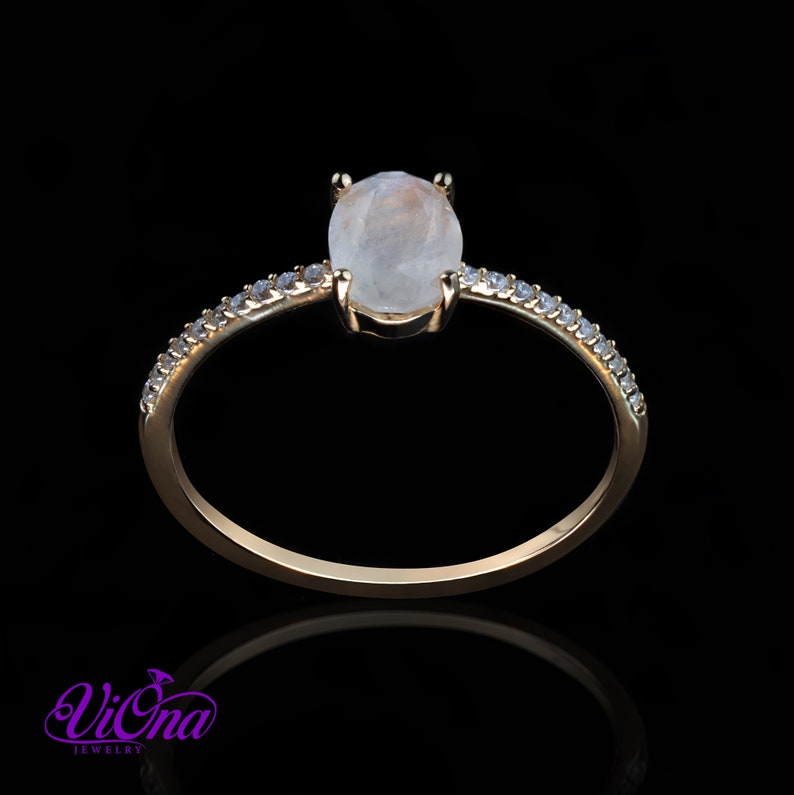 Oval Natural Moonstone Ring in Gold-Plated 925 Sterling Silver with Cubic Zirconia Accents Spiritual Bohemian Elegance image 2