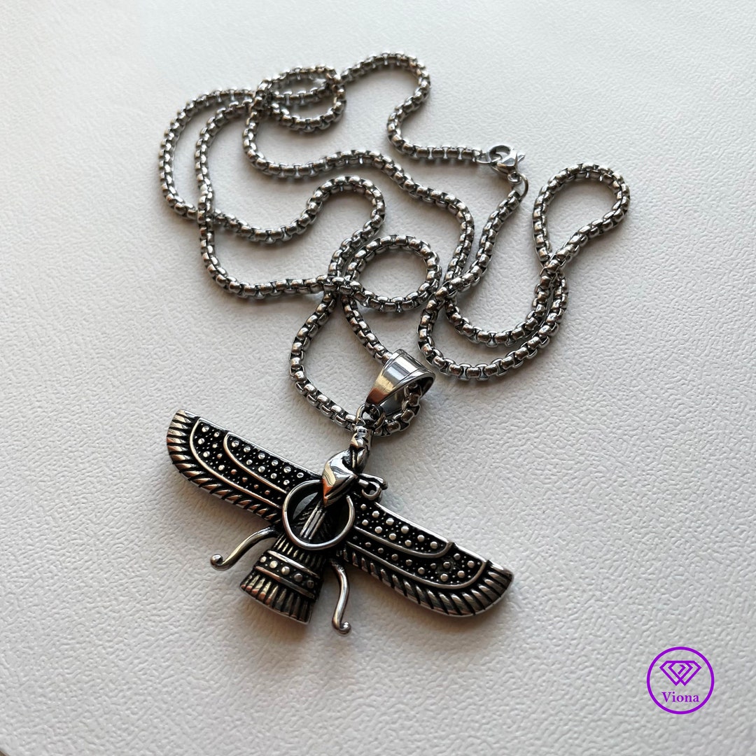 Ahura Mazda, Farvahar Necklace in Both Silver and Gold Color With