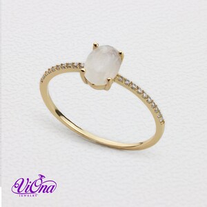 Oval Natural Moonstone Ring in Gold-Plated 925 Sterling Silver with Cubic Zirconia Accents Spiritual Bohemian Elegance image 10