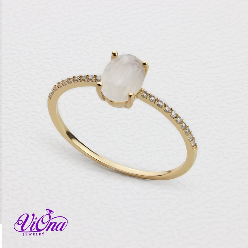 Oval Natural Moonstone Ring in Gold-Plated 925 Sterling Silver with Cubic Zirconia Accents Spiritual Bohemian Elegance image 10