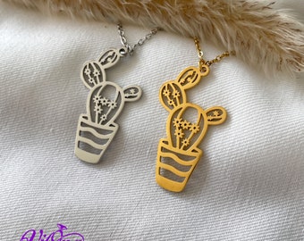 Elegant Cactus Necklace in Gold and Silver Color, Double Sided with high quality Polished Surface