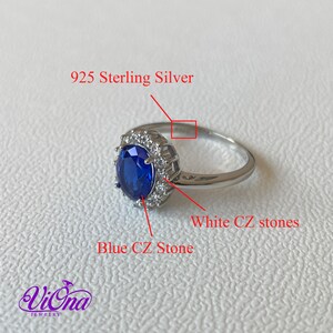 925 Sterling Silver Ring with Sapphire Blue Synth Stone, Stamped image 3