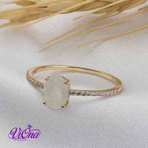 Oval Natural Moonstone Ring in Gold-Plated 925 Sterling Silver with Cubic Zirconia Accents Spiritual Bohemian Elegance image 3