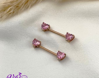 Piercing Coeur Oreille et Téton Rose par paire en Acier Chirurgical Rosegold 14G 316 L Antirouille et ternissement