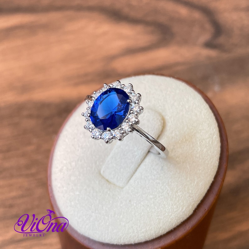 925 Sterling Silver Ring with Sapphire Blue Synth Stone, Stamped image 6
