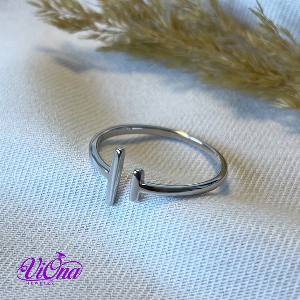 Minimalistischer offener Ring mit parallelen Stäben aus reinem 925 Sterling Silber, gestempelt