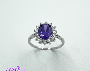 Royal Radiance: 925 Sterling Silver Amethyst Purple Crystal Ring – A Timeless Gift