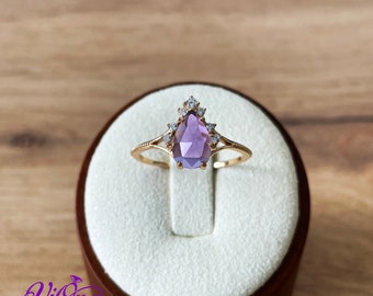 Real Amethyst Gemstone Ring with Premium Gold Plated 925 Sterling Silver