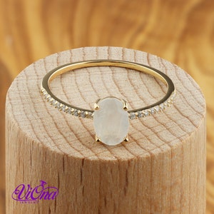Oval Natural Moonstone Ring in Gold-Plated 925 Sterling Silver with Cubic Zirconia Accents Spiritual Bohemian Elegance image 8