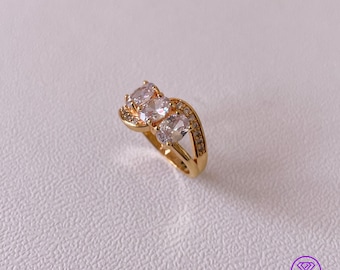 18K gold-filled 925 sterling silver ring with white CZ, Stamped