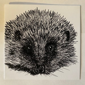 Greeting’s card, Birthday card, Occassion’s card, Card, Hand drawn, Unique, animals, monochrome, Hedgehog, Hedgehog art, drawing.
