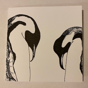 Greetings card, Birthday card, Occassion’s card, Card, Hand drawn, Unique, Animals, Monochrome, Penguins, Penguin art, Animal art, Drawing.
