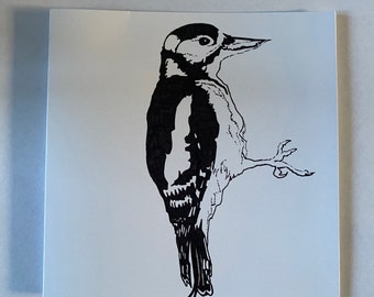 Greeting’s card, Birthday card, Occassion’s card, Card, Hand drawn, Unique, Animals, Monochrome, Woodpecker, Bird art, Bird drawing, Drawing