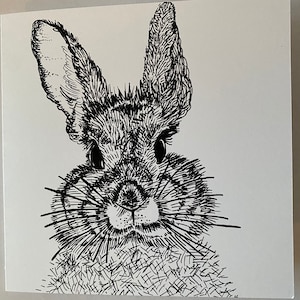 Greeting’s card, Birthday card, Occassion’s cqrd, Card, Hand drawn, Unique, animals, monochrome, Rabbit, Rabbit art, Drawing.