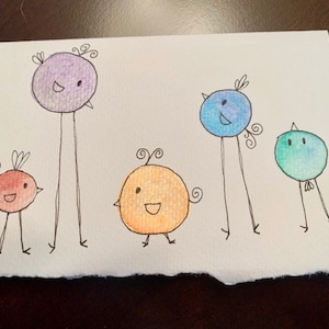 METALLIC Handpainted Whimsical Bird Notecard Set (Metallic)