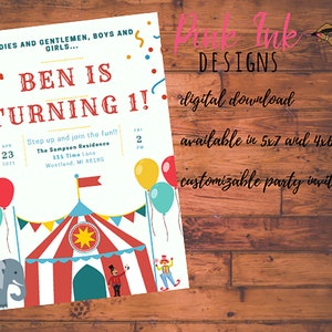 Circus Invitation, Circus Birthday Invitation, Carnival Invitation, Circus Printable, Carnival Birthday Party, Digital Invitation, Kid Party