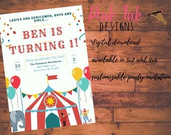 Circus Invitation, Circus Birthday Invitation, Carnival Invitation, Circus Printable, Carnival Birthday Party, Digital Invitation, Kid Party