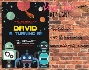 Robot Invitation, Space Birthday Invitation, Robot Invitation, Space Printable, Robot Birthday Party, Digital Invitation, Kid Party