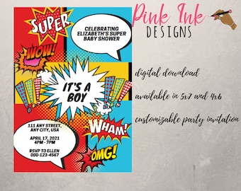 Superhero Invitation, Baby Shower, Baby Boy Shower, Superhero Invite, Digital Download, Superhero Baby Invite, Superhero Baby