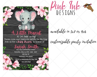Elephant Invitation, Elephant Baby Shower, Elephant Shower Invite, Peanut Baby Shower, Digital Elephant Party Invitation