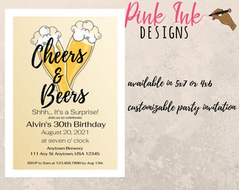 Cheers and Beers Invitation, Beer Party Invitation, 30th Birthday Party, Cheers and Beers Invite, Cheers and Beers Download