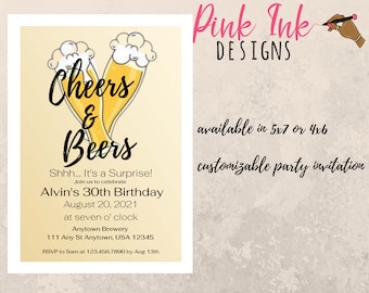 Cheers and Beers Invitation, Beer Party Invitation, 30th Birthday Party, Cheers and Beers Invite, Cheers and Beers Download