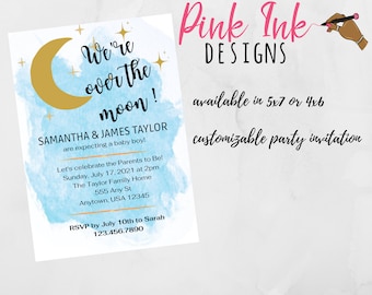 Over The Moon Invitation, Over The Moon Baby Shower, Moon Baby Shower Party, Moon Digital Download