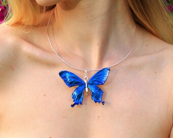 Sterling silver butterfly for necklace or brooch. real insect silver pendant