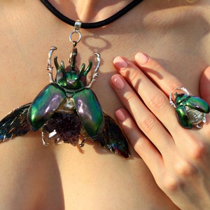 Silver beetle necklace / bug pendant / insect jewelry / bug necklace / Electroformed jewelry