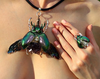 Silver beetle necklace / bug pendant / insect jewelry / bug necklace / Electroformed jewelry