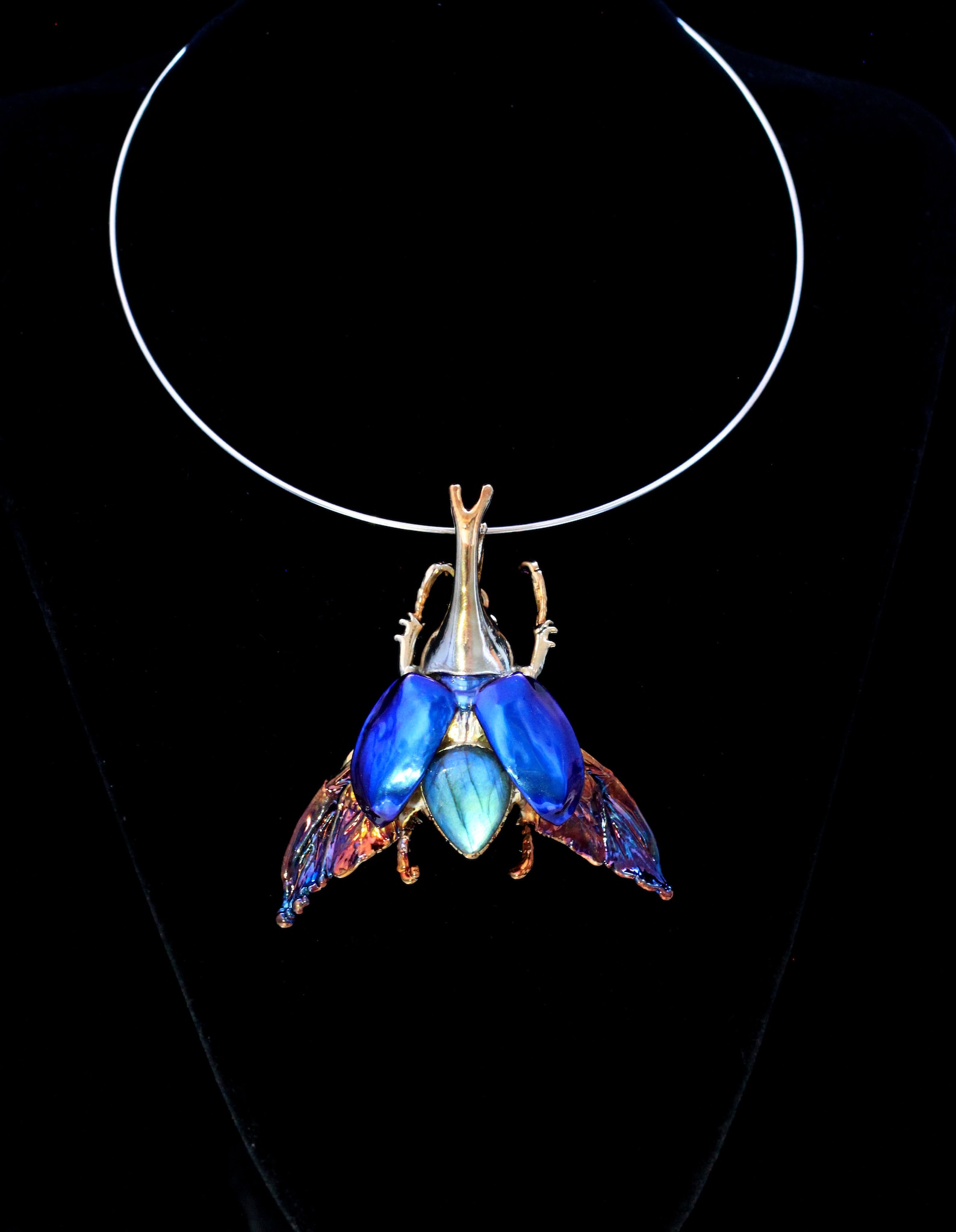 Silver Bug Necklace, Beetle Pendant, Electroformed Insect, Beetle With