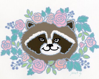 Raccoon Nursery Print, Woodland Animal Wall Decor