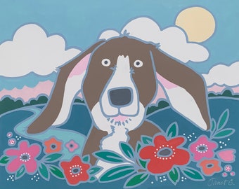 Puppy Nursery Print, Colorful Gouache Painting, Animal Wall Art