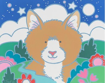 Cute Kitty Animal Print, Blue Sky Buddies, Nursery Wall Decor