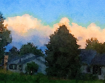 Himmel Druck, Colorado Sonnenuntergang Aquarell, Cheyenne Mountain Szene