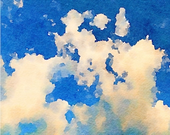 Watercolor Sky Art Print, Cloud Photography, Nature Photography