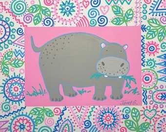 Hippo Nursery Art Print, Cute African Animal Wall Decor