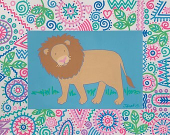 African Animal Nursery Print, Lion Wall Art
