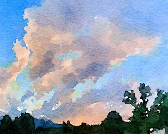 Watercolor-Style Sky Print, Ethereal Cloud Photo, Nature Wall Art