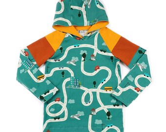 Gr. 134 Kinder Hoodie Pullover Straße langarm Kapuzenpullover für Jungen und Mädchen unisex Straßenmotiv