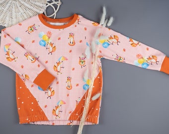 Gr. 110 Kinder Sweater Füchse Pullover langarm rosa orange mit Fuchs