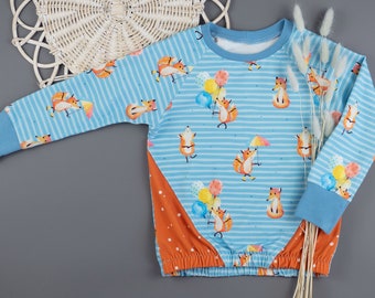 Gr. 98 Kinder Sweater Füchse Pullover blau orange mit Fuchs und Streifen