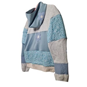 Blue Patchwork Hoodie | Handmade Upcycled Hoodie | Cozy Oversized Pullover |y2k streetwear