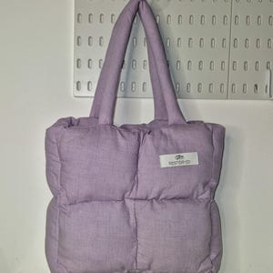 lilac tote bag , cloud puffer bag handmade