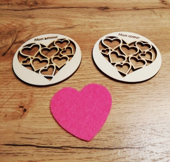 Cadaeu Saint Valentin Ensemble Sous Tasses Bois.